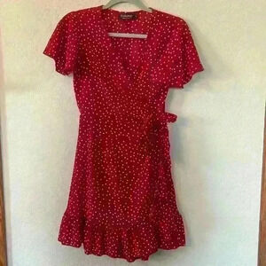 Relipop Women’s wrap ruffle polka dot dress size small